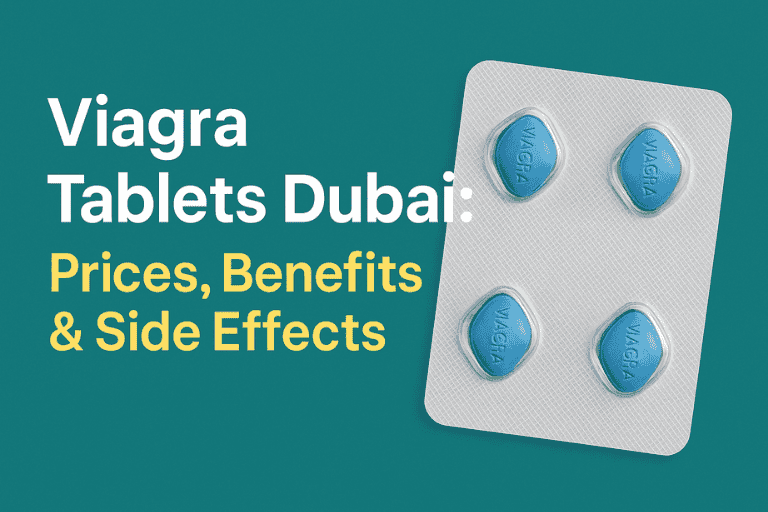 Viagra tablets Dubai image showing blue ED pills with price, benefits, and side-effects guide for men’s performance support in UAE