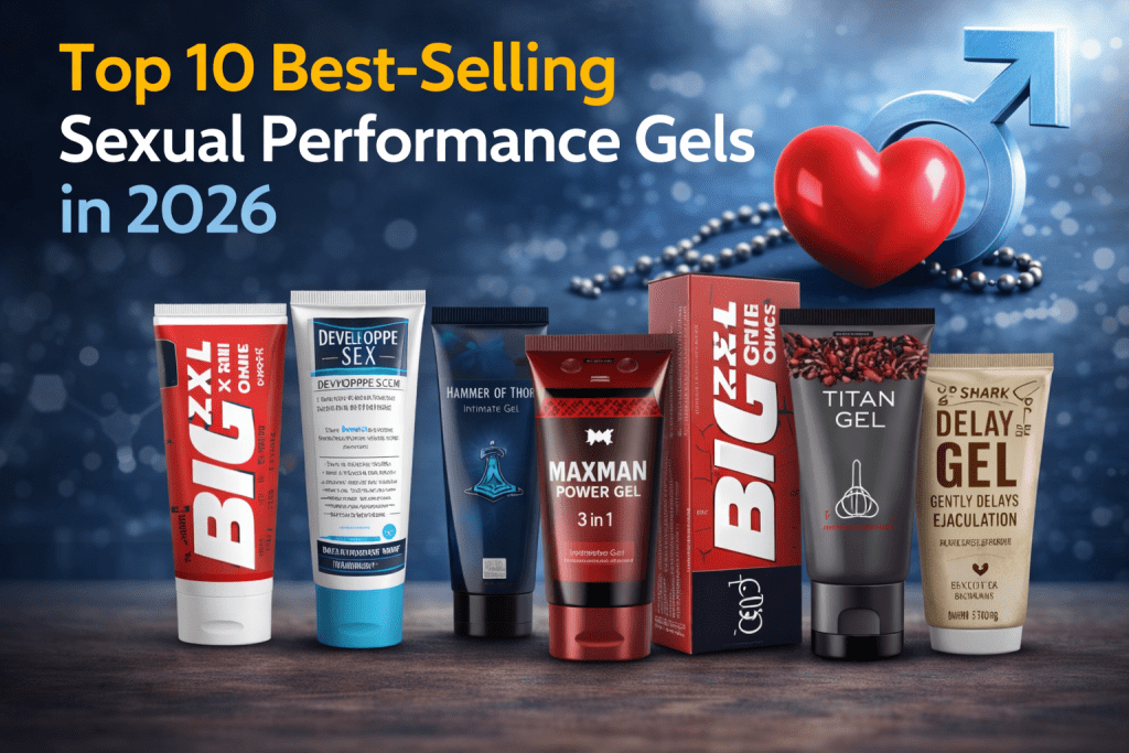 Top 10 best sexual performance gels in 2026 including Titan Gel, Maxman Power Gel, Big XXL cream and Shark Delay Gel