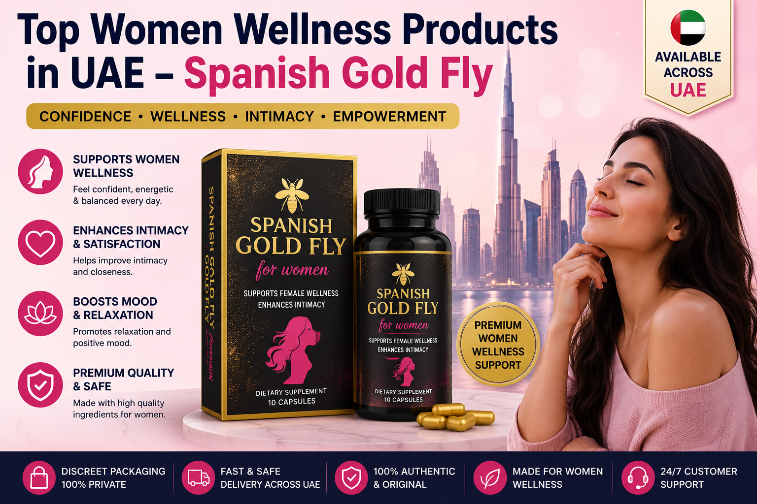 Spanish Gold Fly women wellness product advertisement in UAE