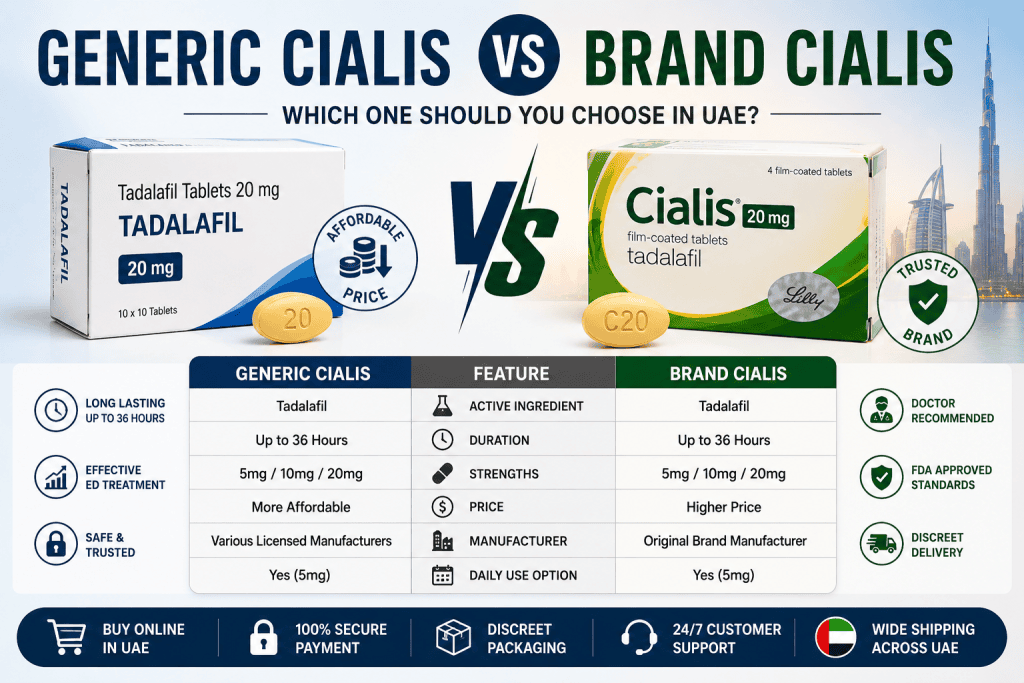 Generic Cialis vs Brand Cialis comparison guide for UAE users