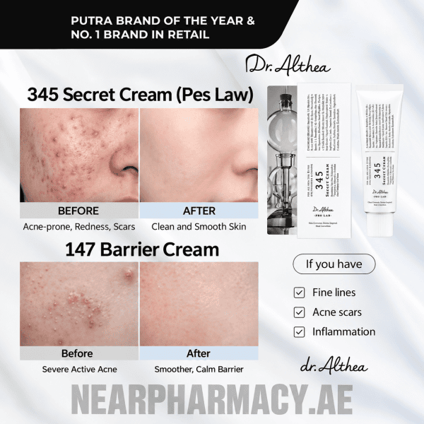 Dr. Althea 345 Relief Cream 50ml tube and packaging for acne-prone and sensitive skin.