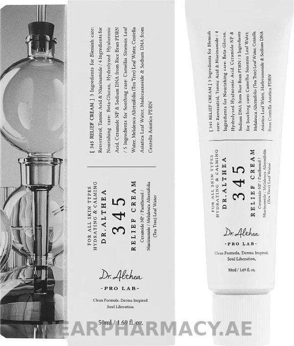 Dr. Althea 345 Relief Cream 50ml tube and packaging for acne-prone and sensitive skin.