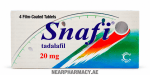 Snafi tadalafil 20 mg 4 film-coated tablets box packaging by SPIMACO.