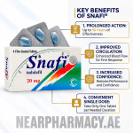 Snafi tadalafil 20 mg 4 film-coated tablets box packaging by SPIMACO.
