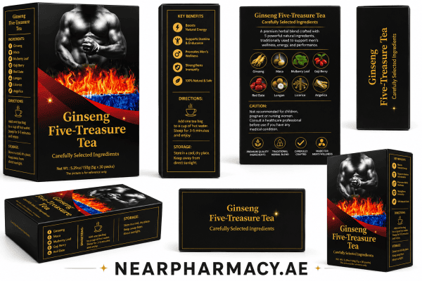 Ginseng Five-Treasure Tea herbal tea with ginseng, maca, mulberry leaf, goji berry, red date, longan, licorice and angelica