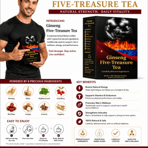 Ginseng Five-Treasure Tea herbal tea with ginseng, maca, mulberry leaf, goji berry, red date, longan, licorice and angelica