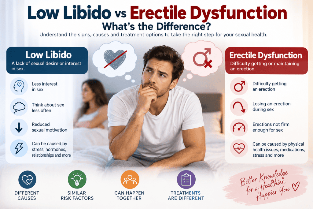 Low libido vs erectile dysfunction comparison for men