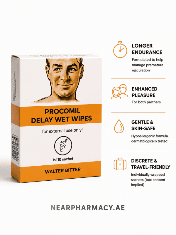 Procomil Delay Wet Wipes for External Use, 10 Individually Wrapped Sachets