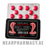Vega Extra 100 Sildenafil Tablets blister pack with red tablets and cobra design